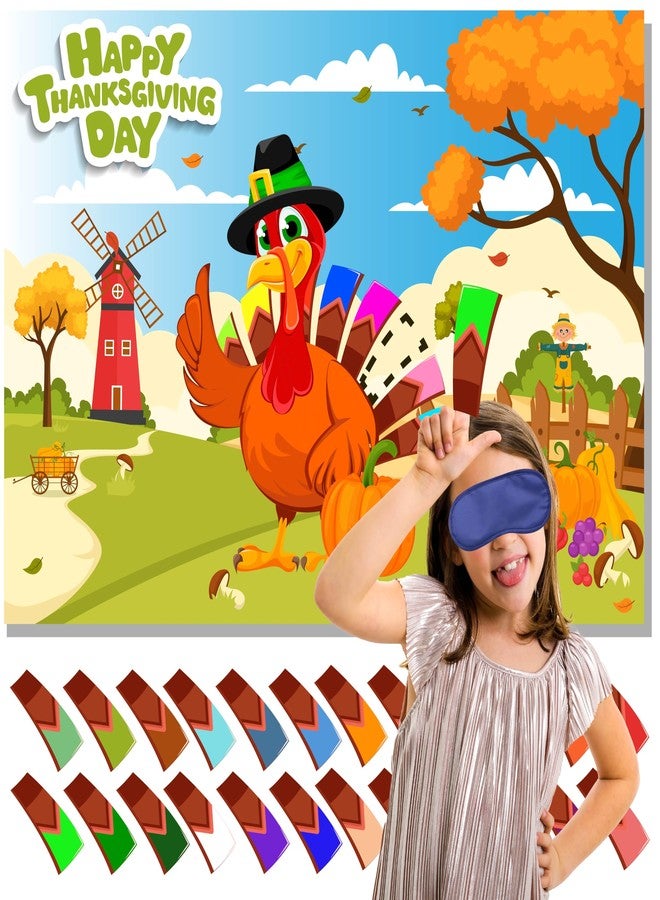 HRENCY Pin The Tail on The Turkey Game Thanksgiving Party Games for Kids Festival Thanksgiving Turkey Party Supplies Activities - Image 1